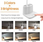 Dimmable LED Desk Light Touch Sensor Table Bedside Reading Lamp USB Rechargeable